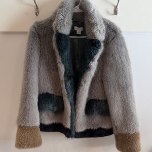 Anthropologie Faux Fur coat- Molliolli -XS Gray and Tan Teddy Jacket